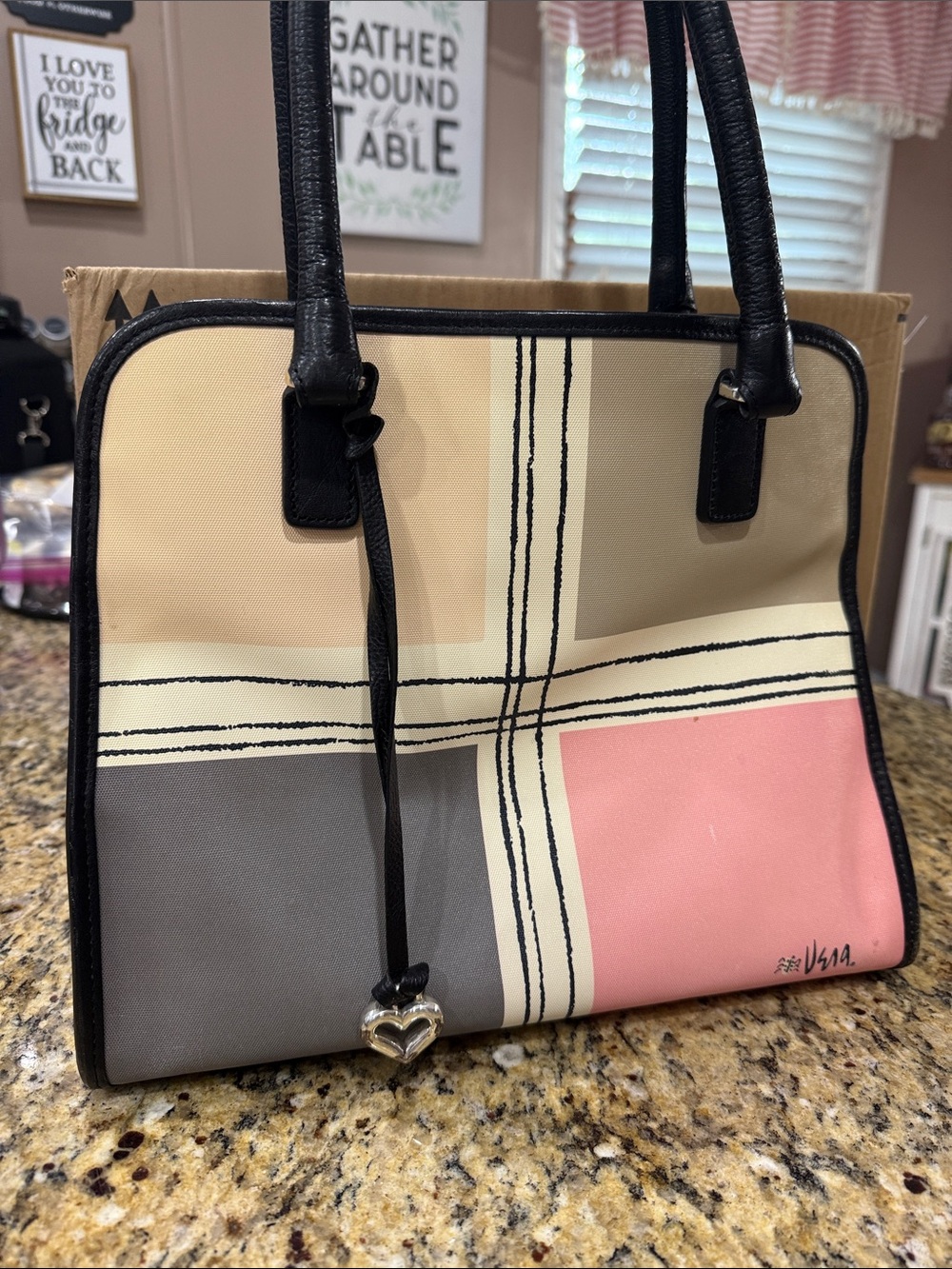 Brighton X Vera Neumann Colorblock Canvas Tote in Cream, Gray, Blush and Black